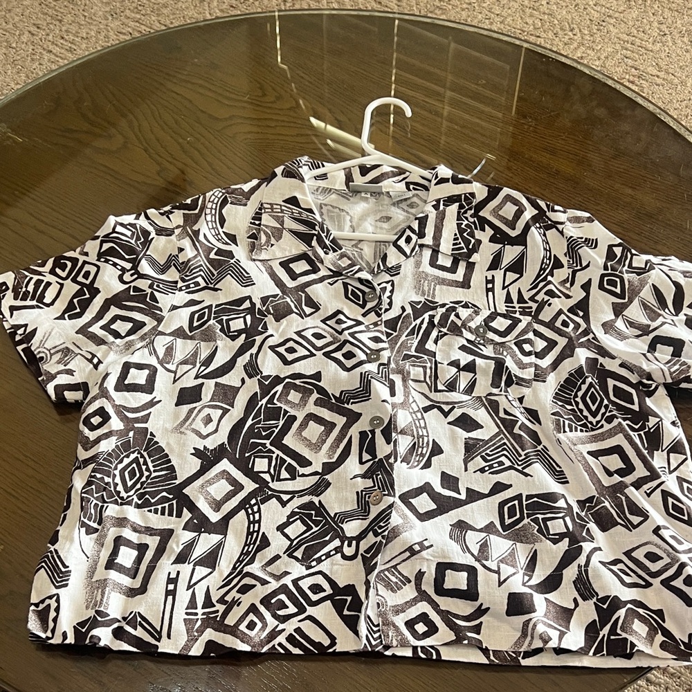 Chico's Brown and White Linen Shirt